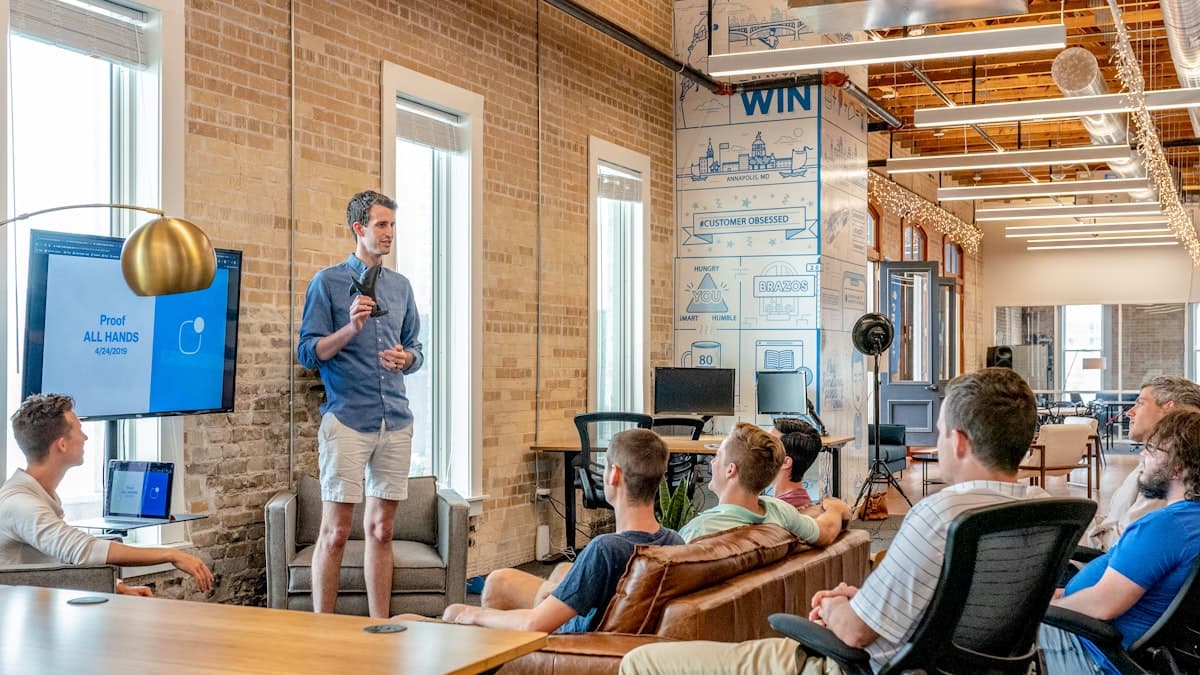 A team collaborating in a modern office